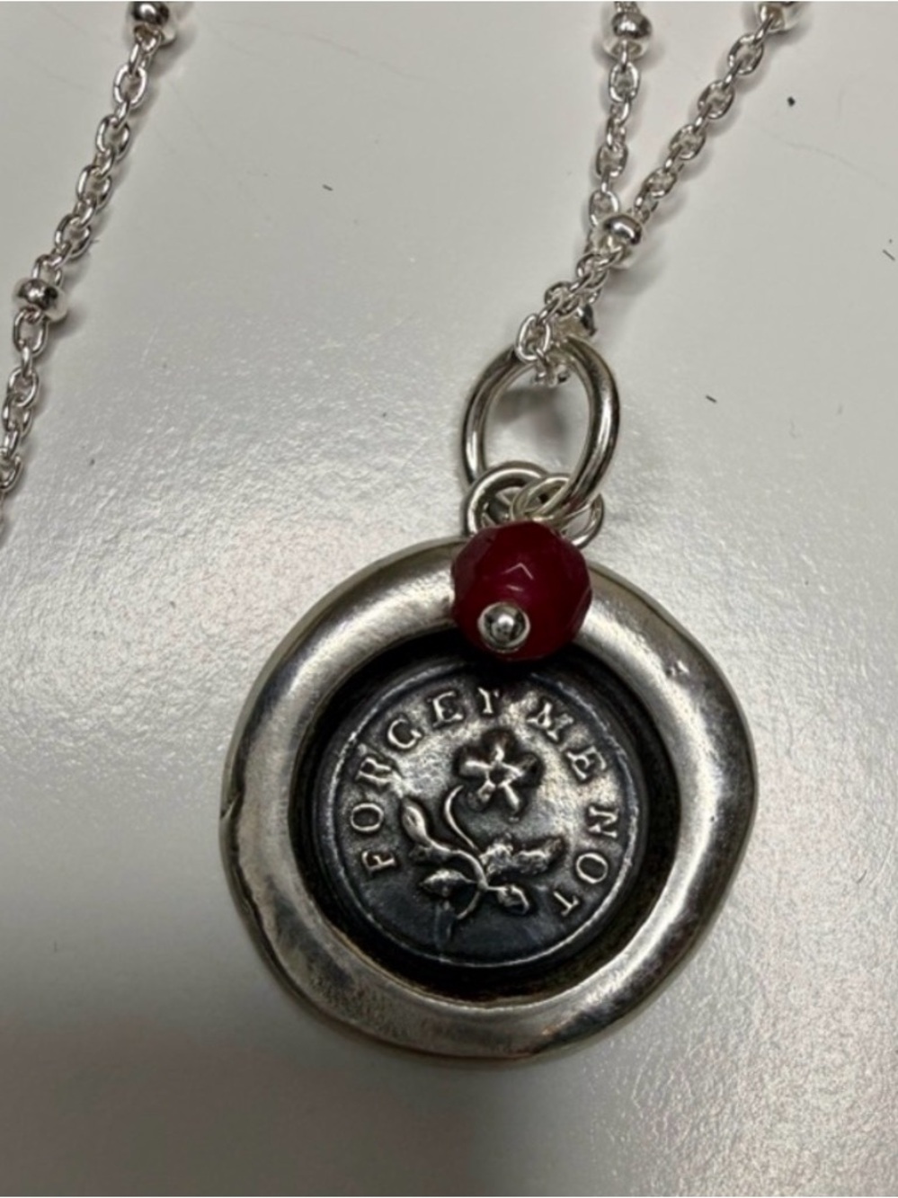 'Forget Me Not' Sterling Pendant Necklace - Silver Floral Charm - Picture 3 of 13